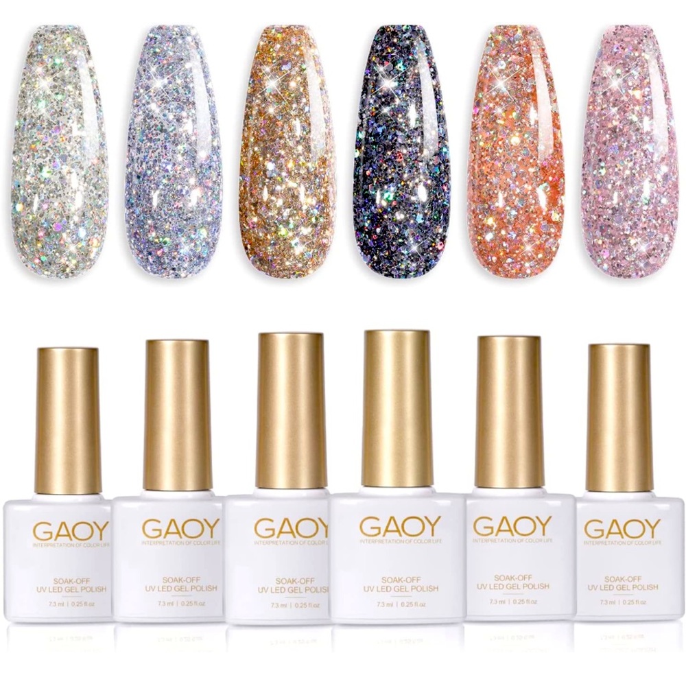 Gaoy 6 pc Gel Nail Glitter Polish